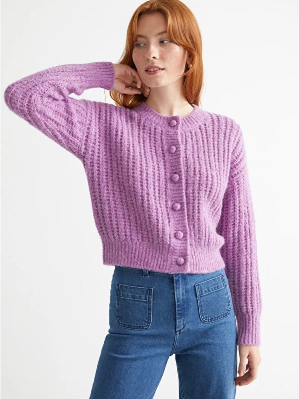 & Other Stories Lavender Button-Front Metalic Knit Cardigan